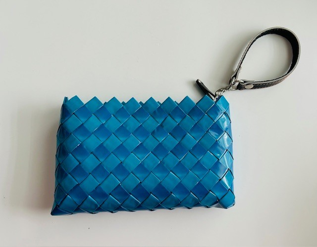 Nahui Ollin Clutch Wristlet Recycled Wrappers Blue Zipper Close Boho