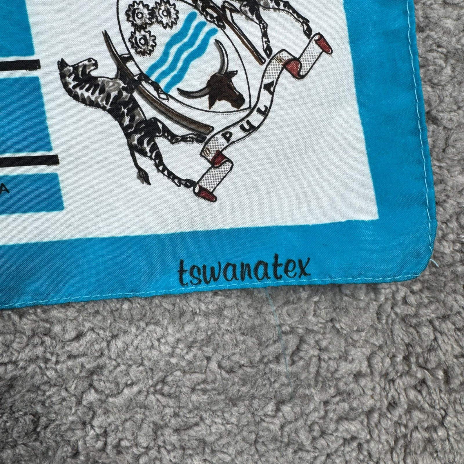 Tswanatex Botswana Coat of Arms African Wildlife Square Scarf Turquoise 30×30