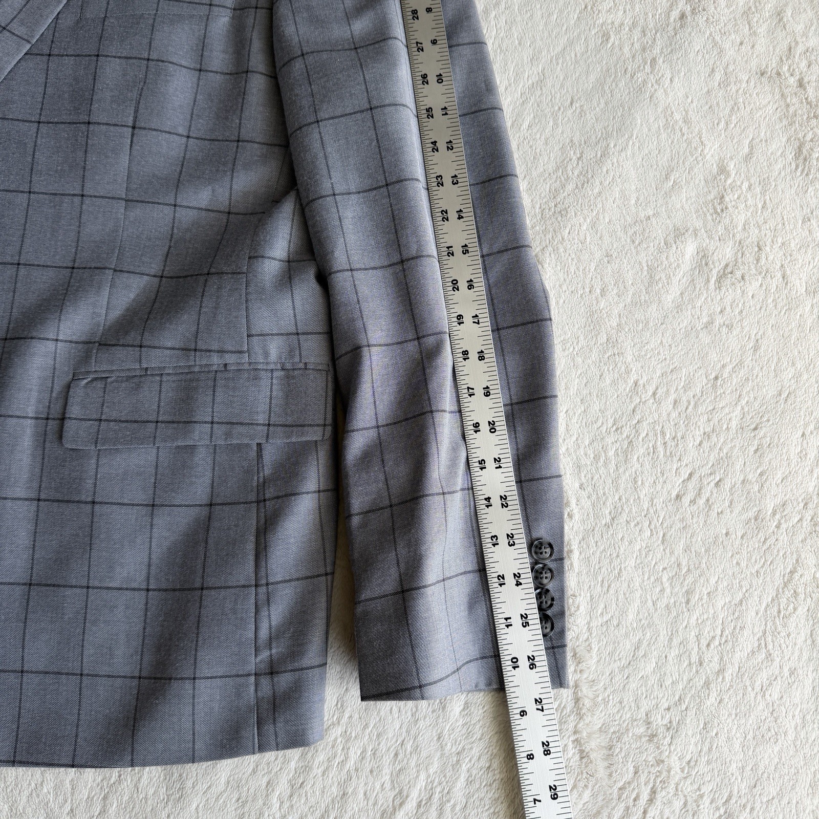 Lineage Mens 2pc Window Pane Suit 48R 40W Polyester Blend Light Grey Stretch