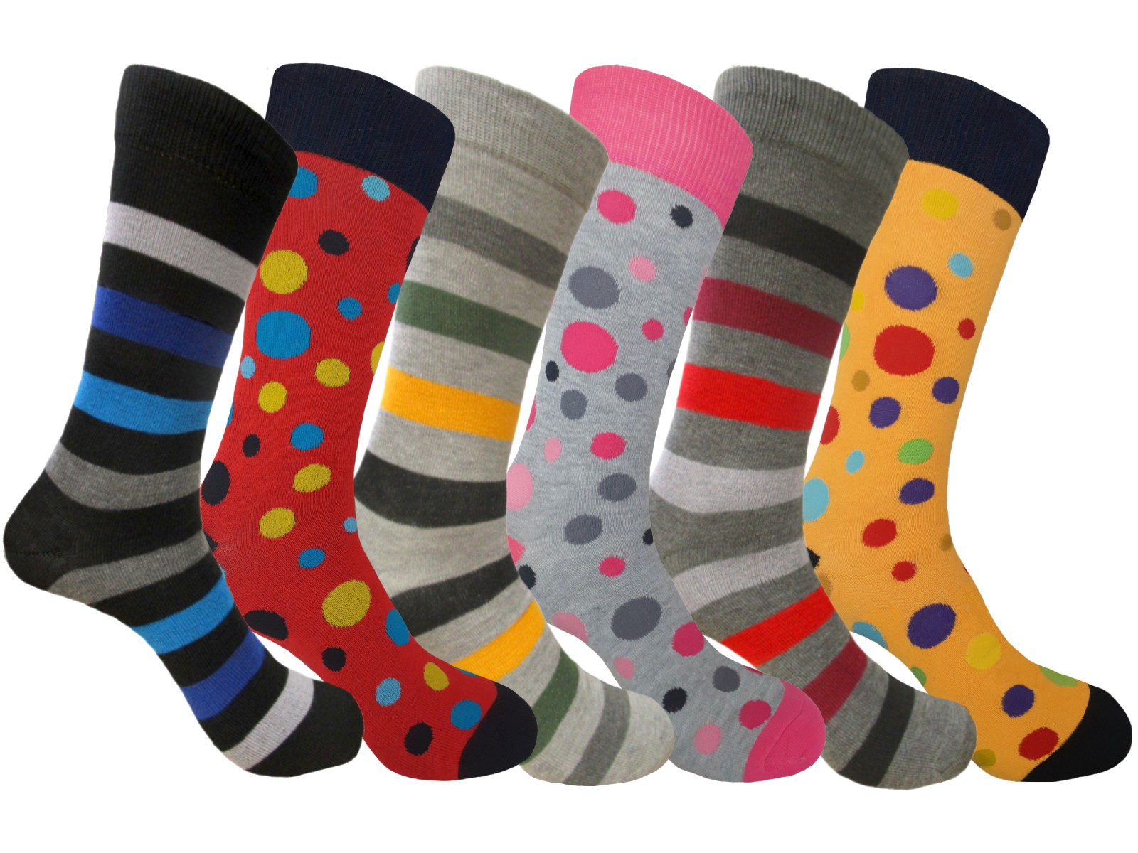 12-6 First quality Multicolor Polka Dots COTTON Dress Socks 10-13 TRUE TO SIZE