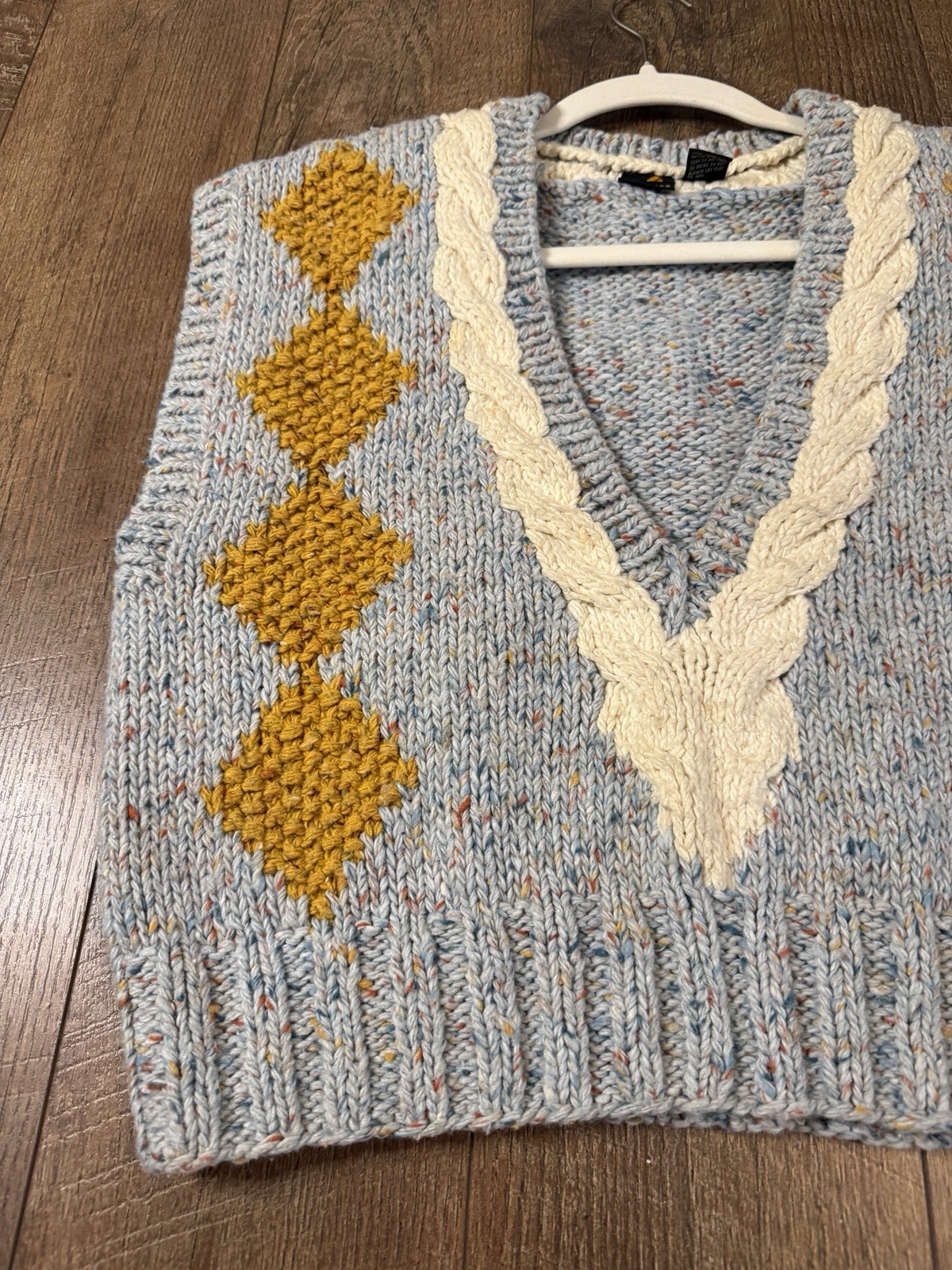Liz Claiborne Vtg Wool Blend Knit Blue Yellow Argyle Sweater Vest Sz M