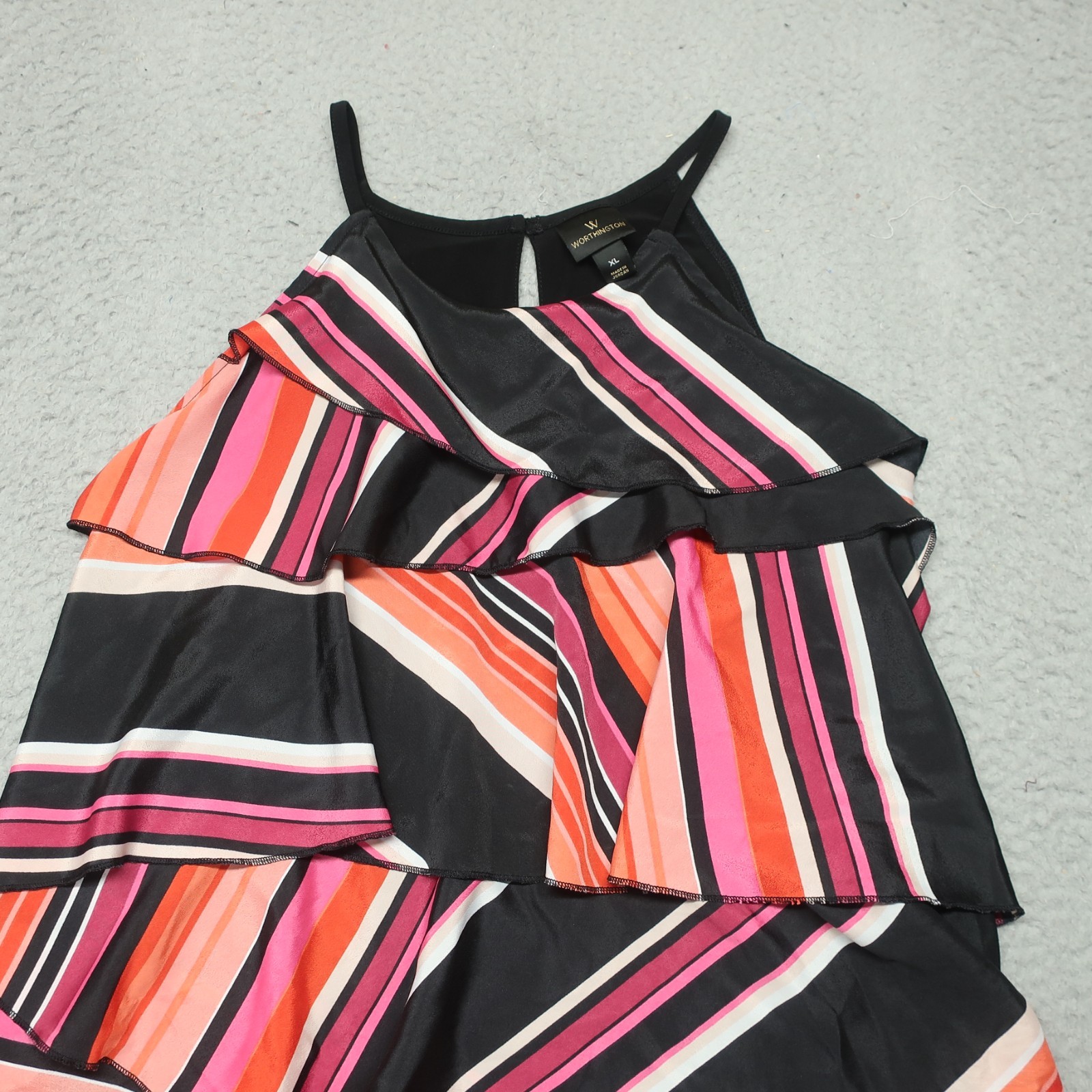 Worthington Blouse Top Womens XL Multicolor Striped Sleeveless Ruffle Tiered