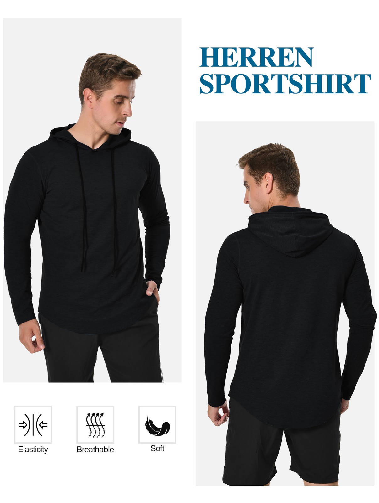 Men Athletic Shirt Workout Running Long Sleeve Shirt Hoods hoodie Quick Dry Cool