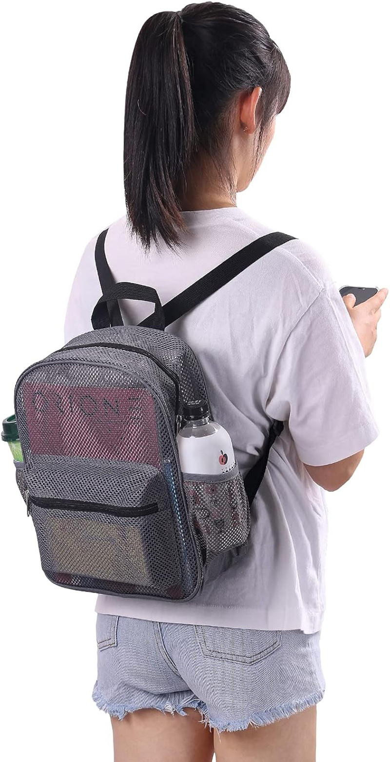 Grey Mesh Backpack – Transparent, Durable Bag for School, Beach & Sports