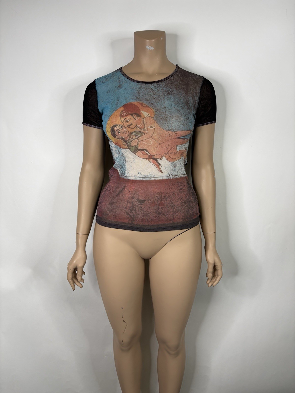 Vtg Roberto Cavalli Kama Sutra Print Mesh Top IT46
