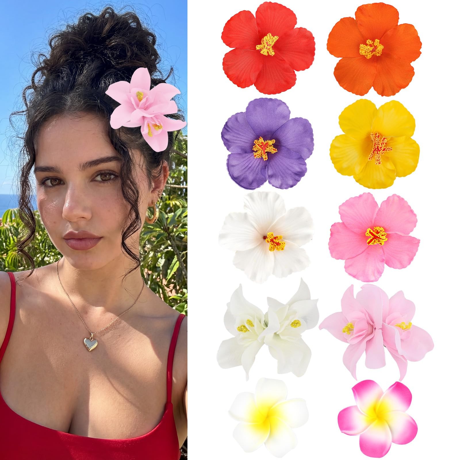 ANBALA 10Pcs Hawaiian Flower Hair Clips 1 Count (Pack of 1), Multi-colored