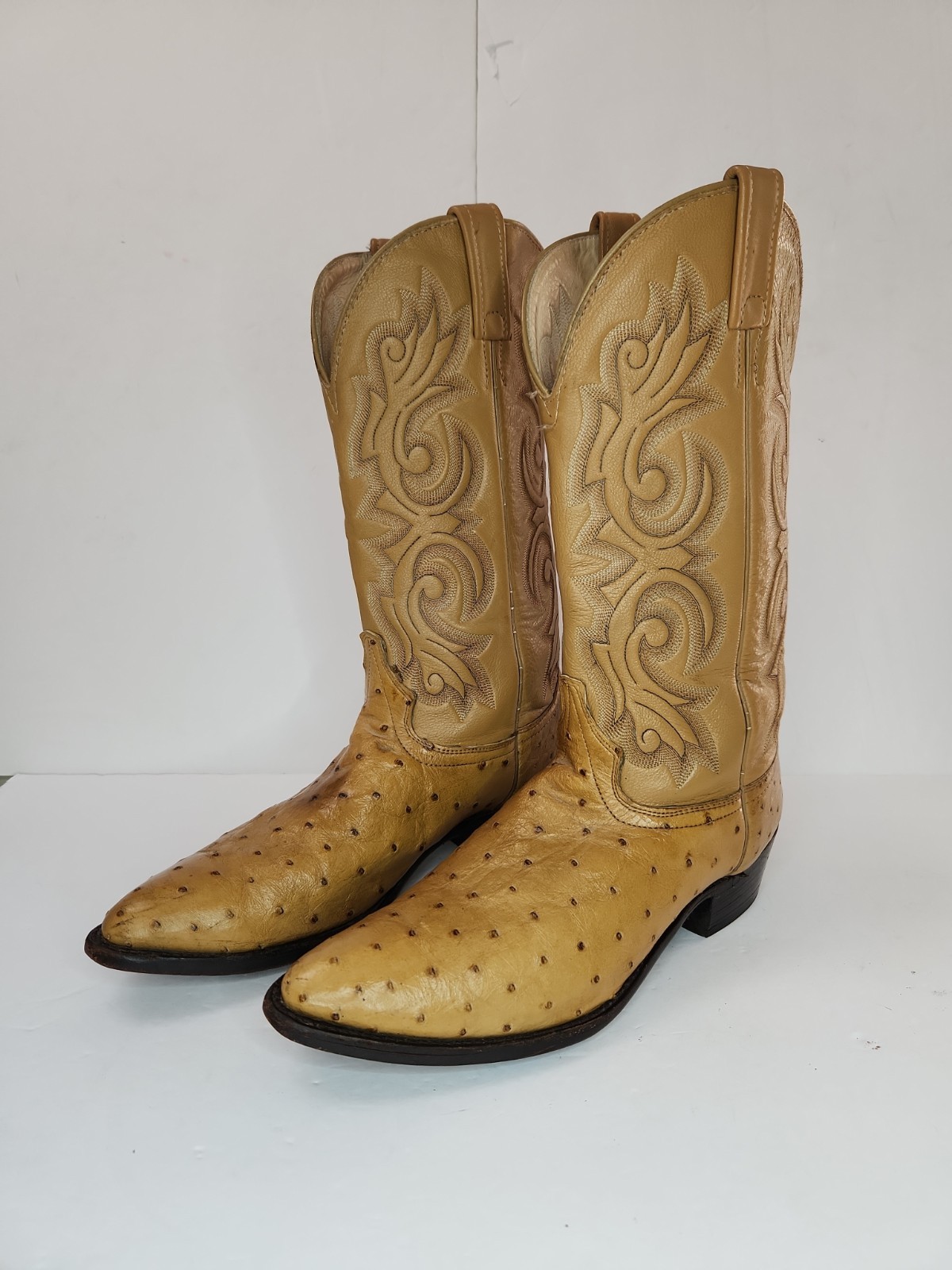 Old Stock J Chisholm Ostrich Cowboy Boots Leather 86060 Mens 10.5 EE Embroided