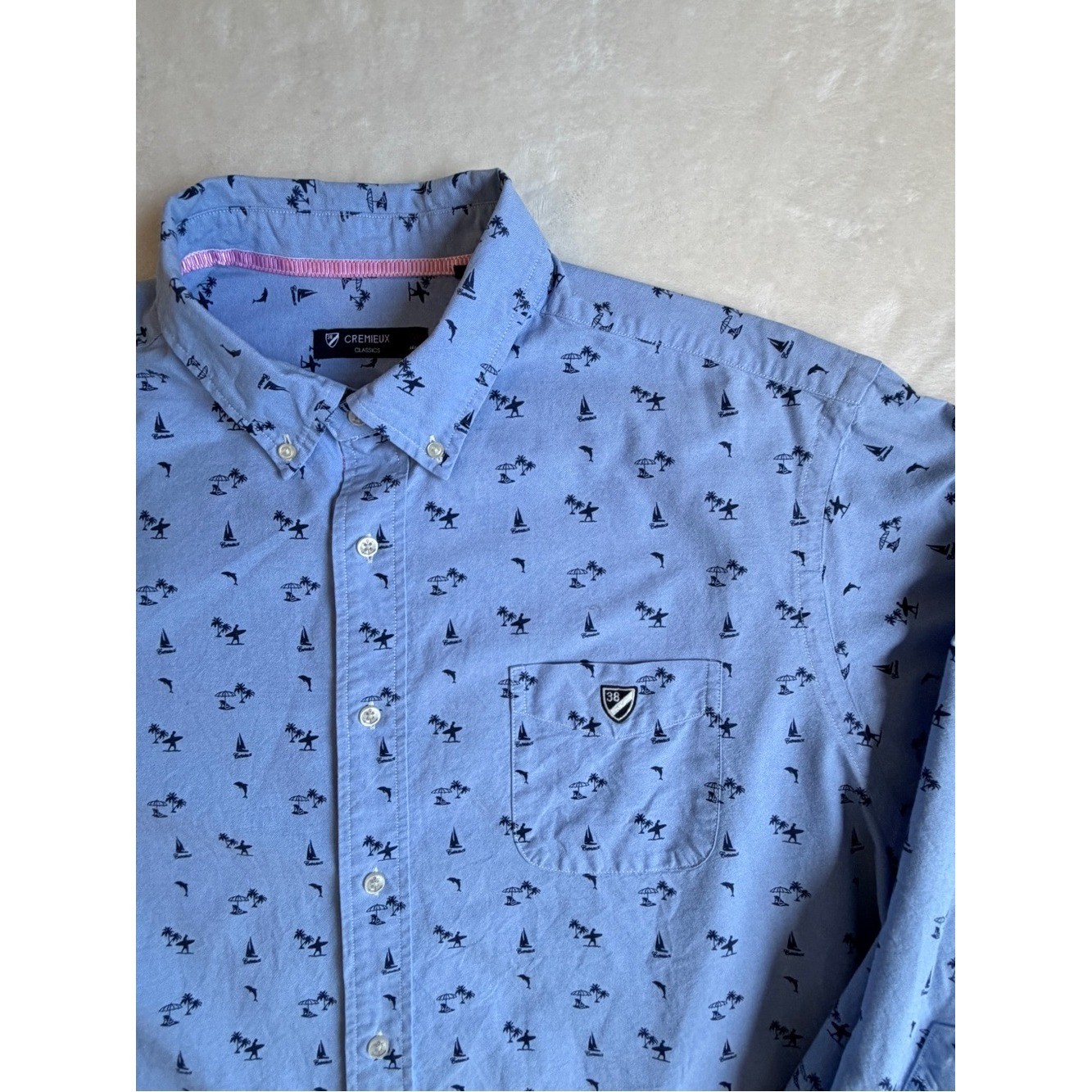 Cremieux Classics Men’s Button Down Shirt Light Blue Beach Surf Yacht Print XXL