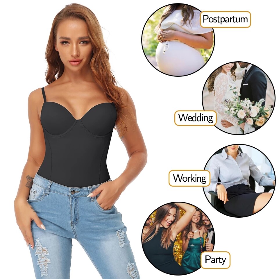 Women’s Tummy Control Bodysuit Waist Trainer Fajas Body Shaper with Built in Bra