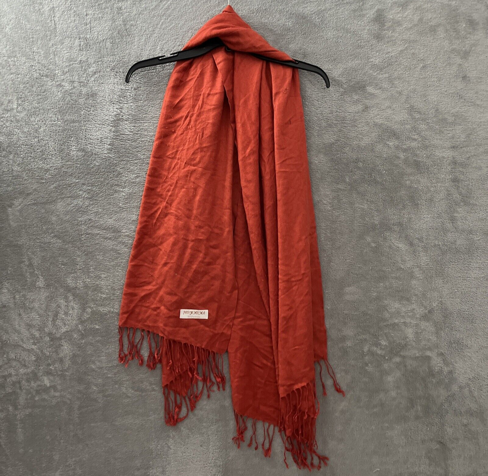 Pashmina Scarf Womans One Size Solid Orange Fringed Long 100% Pashmina