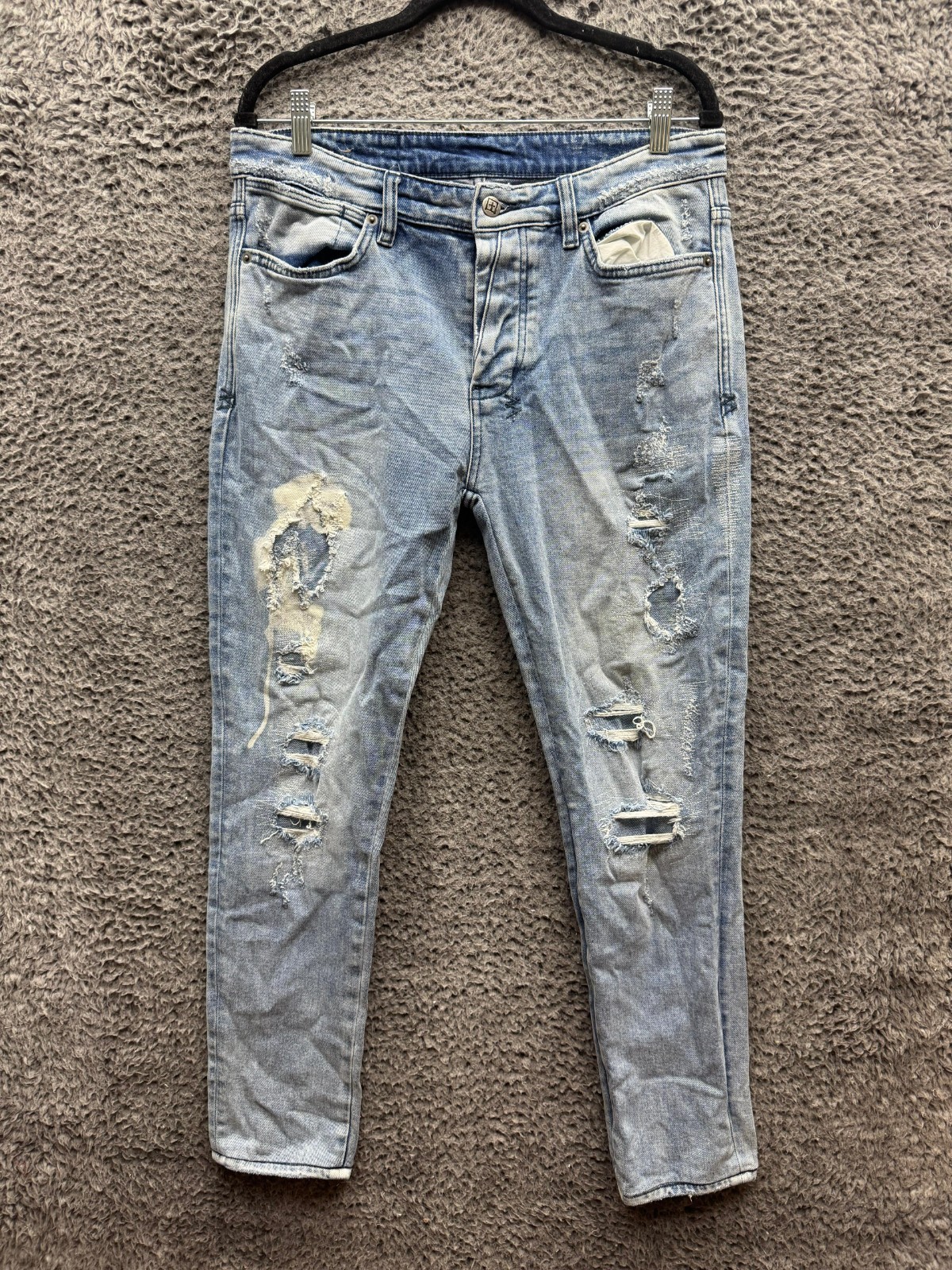Ksubi Van Winkle RAF Repaired Button-Fly Skinny Jeans Light Wash Mens Size 33