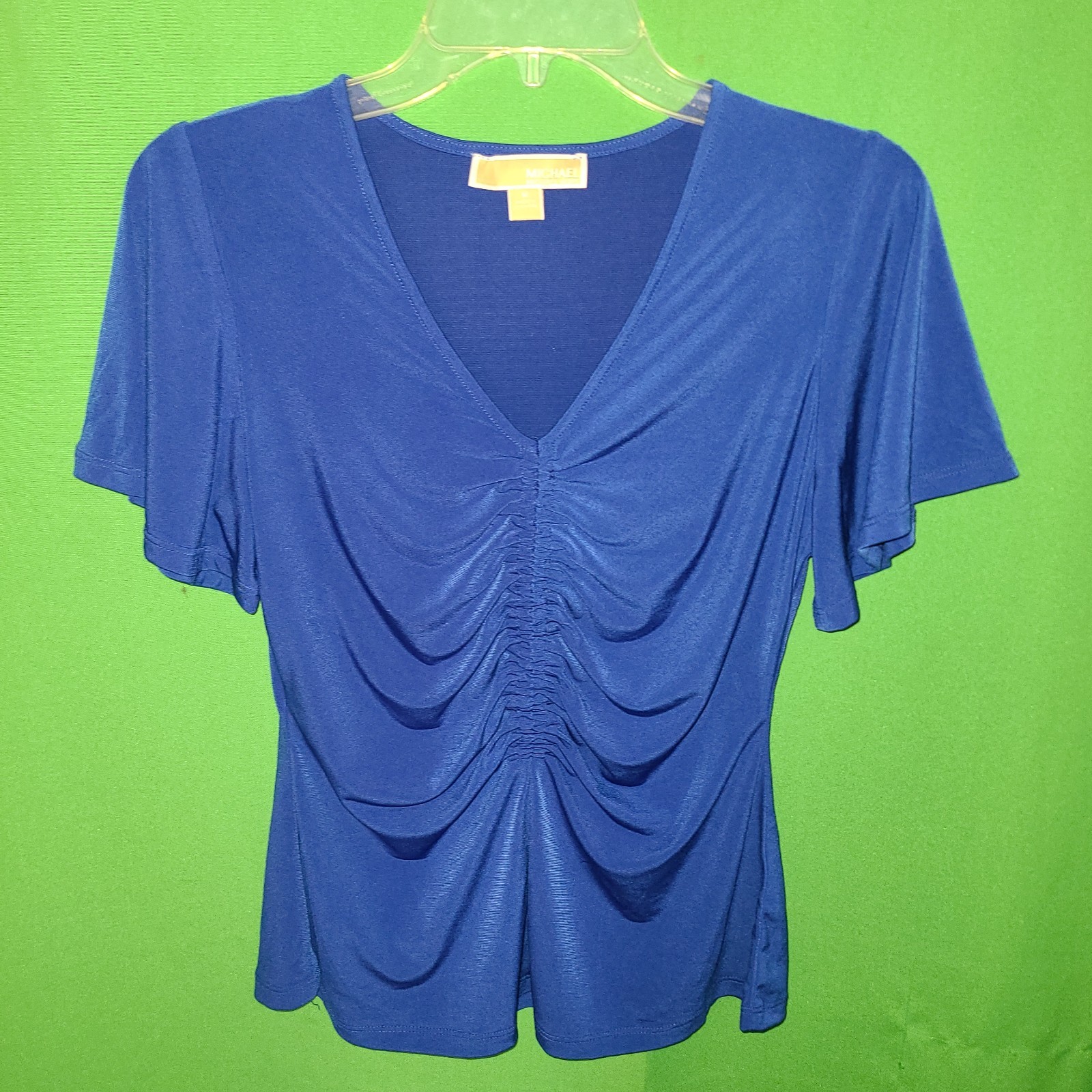 3631) NWOT MICHAEL KORS medium ruched blue top knit polyester tee new
