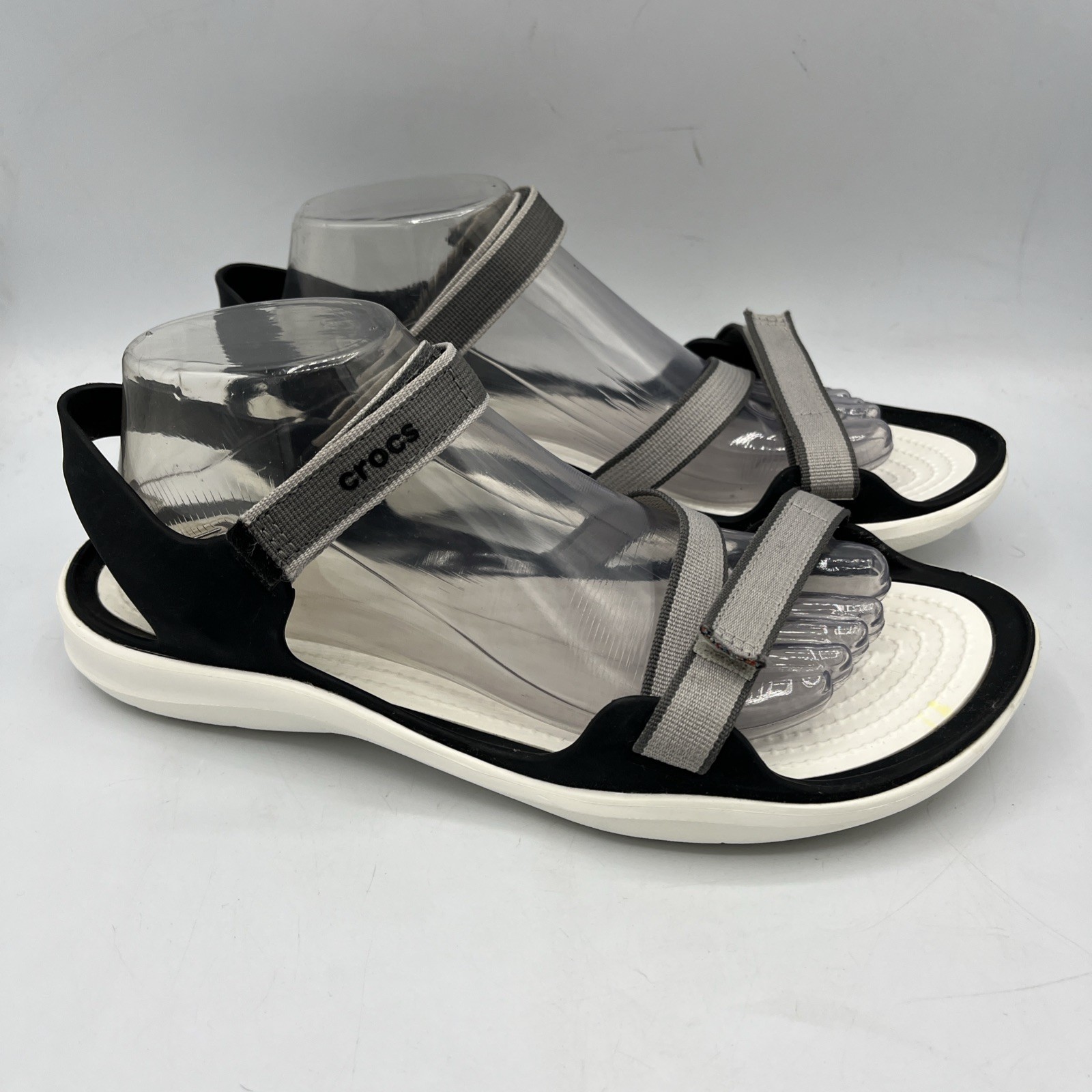 Crocs Swiftwater Webbing Sandals Womens 10 Black White Ankle Strap Comfort
