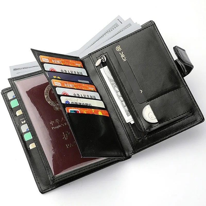High Capacity Men’s Passport Leather Wallet Multiple Card Slots and A Clear ID W