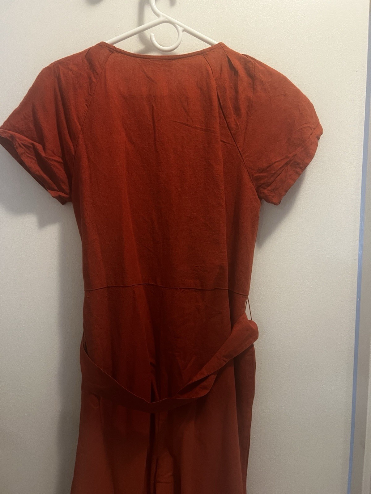 Madewell Rust Linen Button Front Wide-Leg V-Neck Jumpsuit Women’s 00