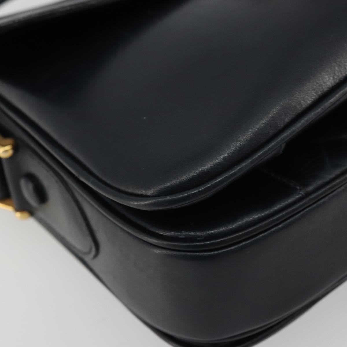 CELINE Horse Carriage Shoulder Bag Leather Navy Gold Auth YKZ1109