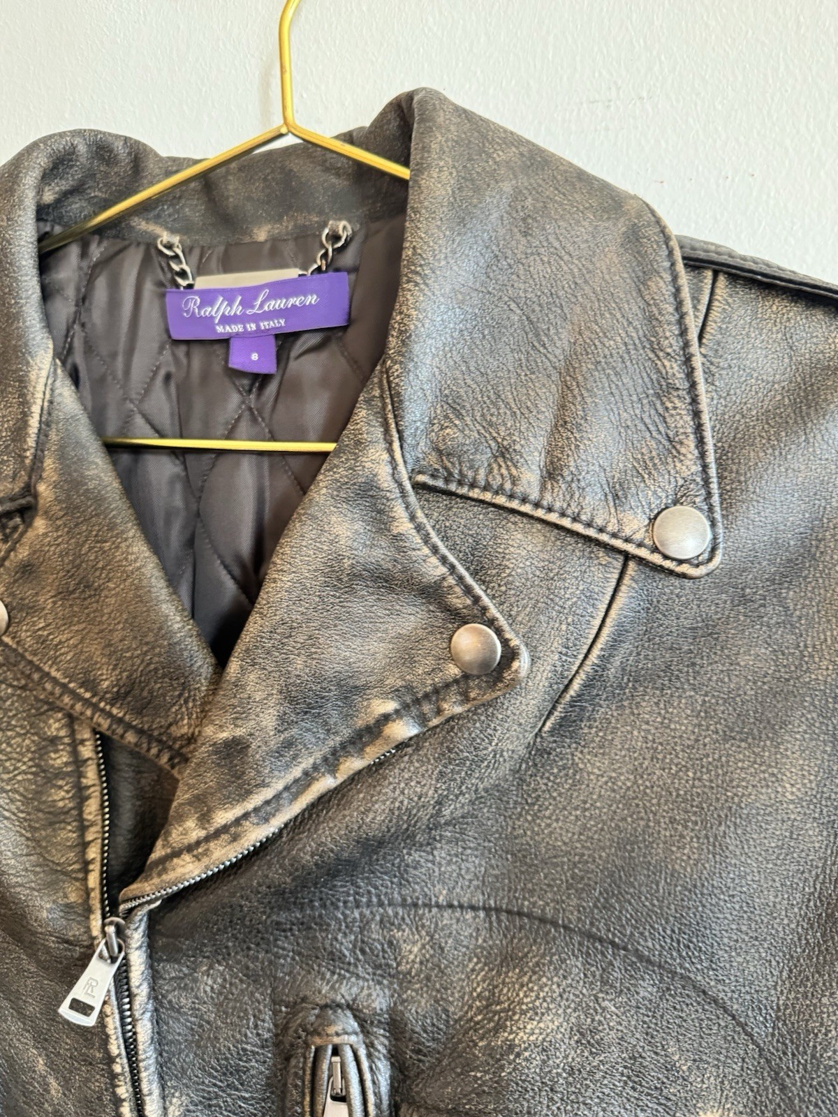polo ralph lauren purple label 100% calf skin leather moto jacket womens size 8