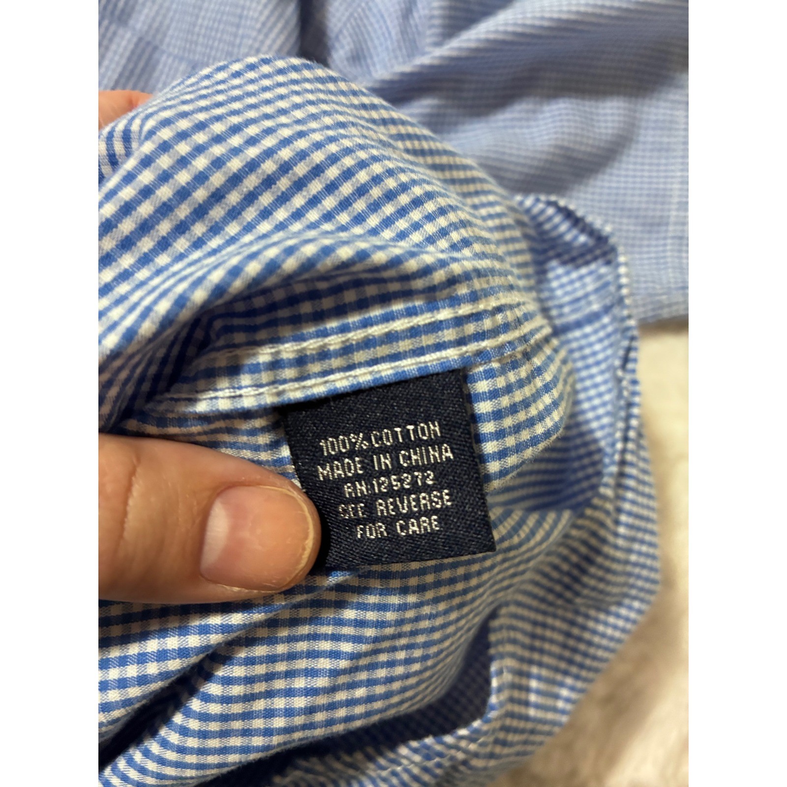 Mens Blue White Gingham Check Short Sleeve Cotton Button Down Shirt L