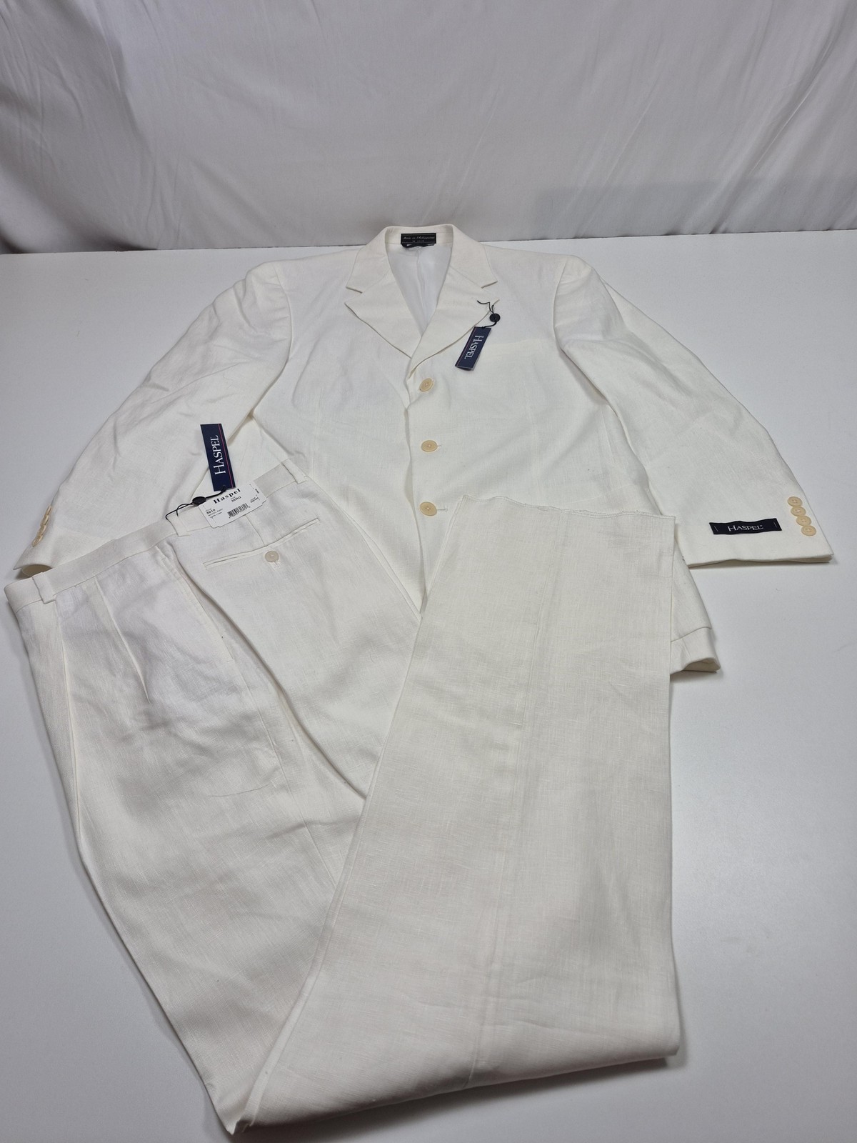 Haspel Suit Mens 42 White 100% Linen Kenwood Astor 2 Piece 36×36 NWT Wedding