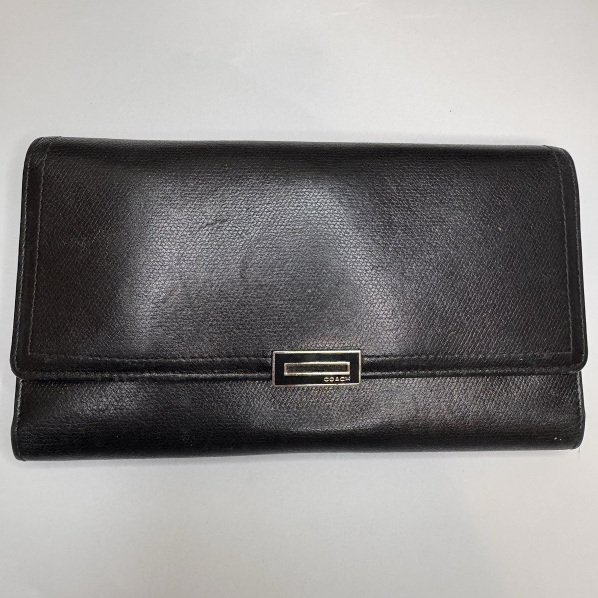 Vintage Coach Black Tri-Fold Clutch Wallet Organizer, Snap & Zip Coin Pocket