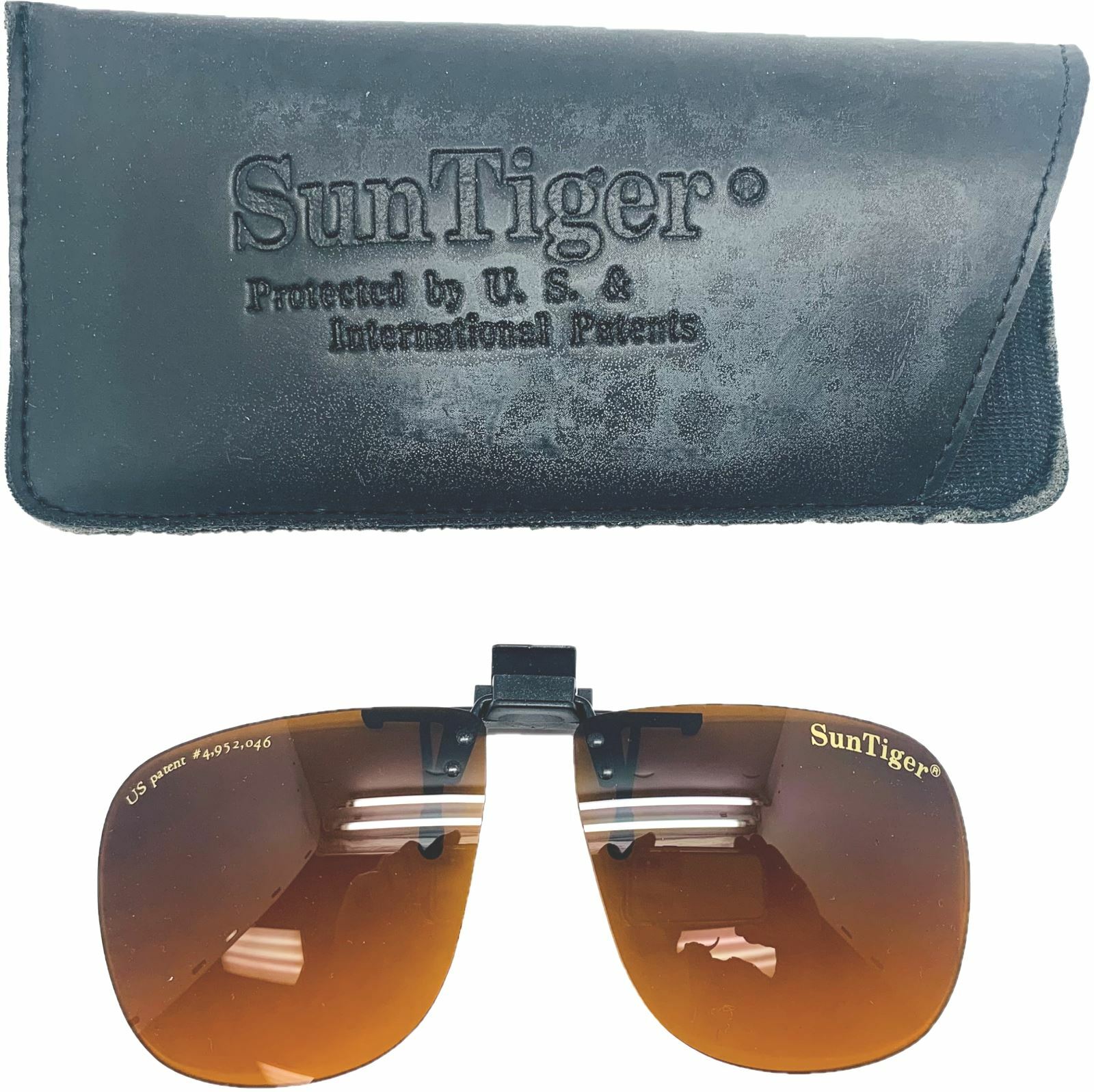 Original Vintage SunTiger Clip On Flip Up Sunglasses Patented Avian Orange Lens