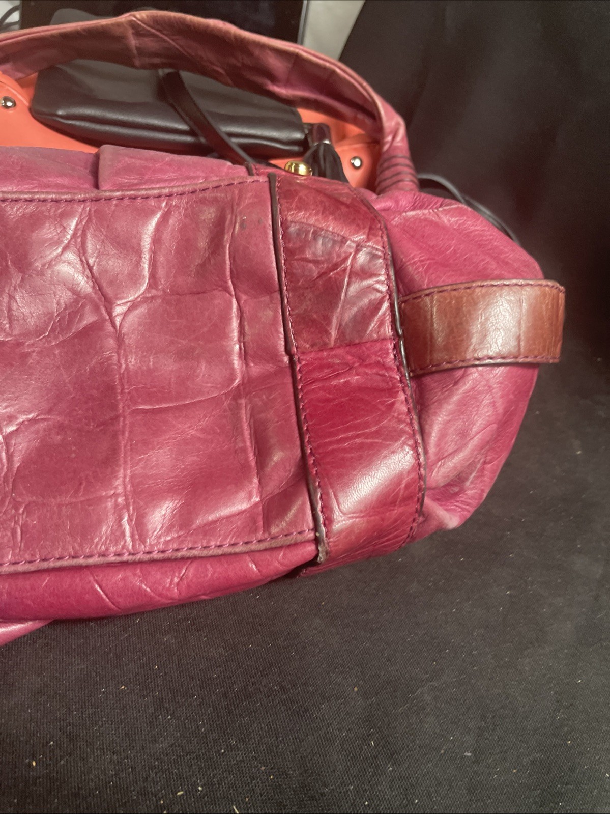 B. Makowsky Leather Shoulder Bag Hobo Purple With Gold Tone Hardware