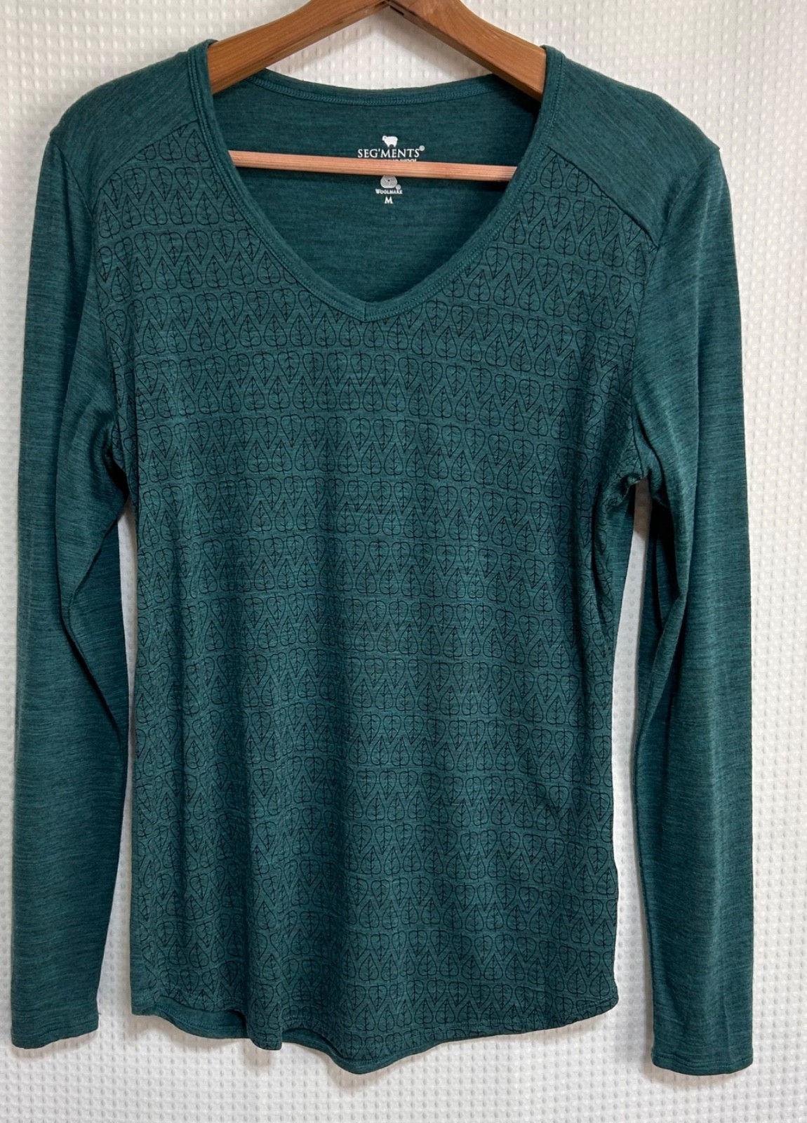 Seg’ments Green Merino Wool Long Sleeve Women’s T-Shirt Size M Top Base Layer a3