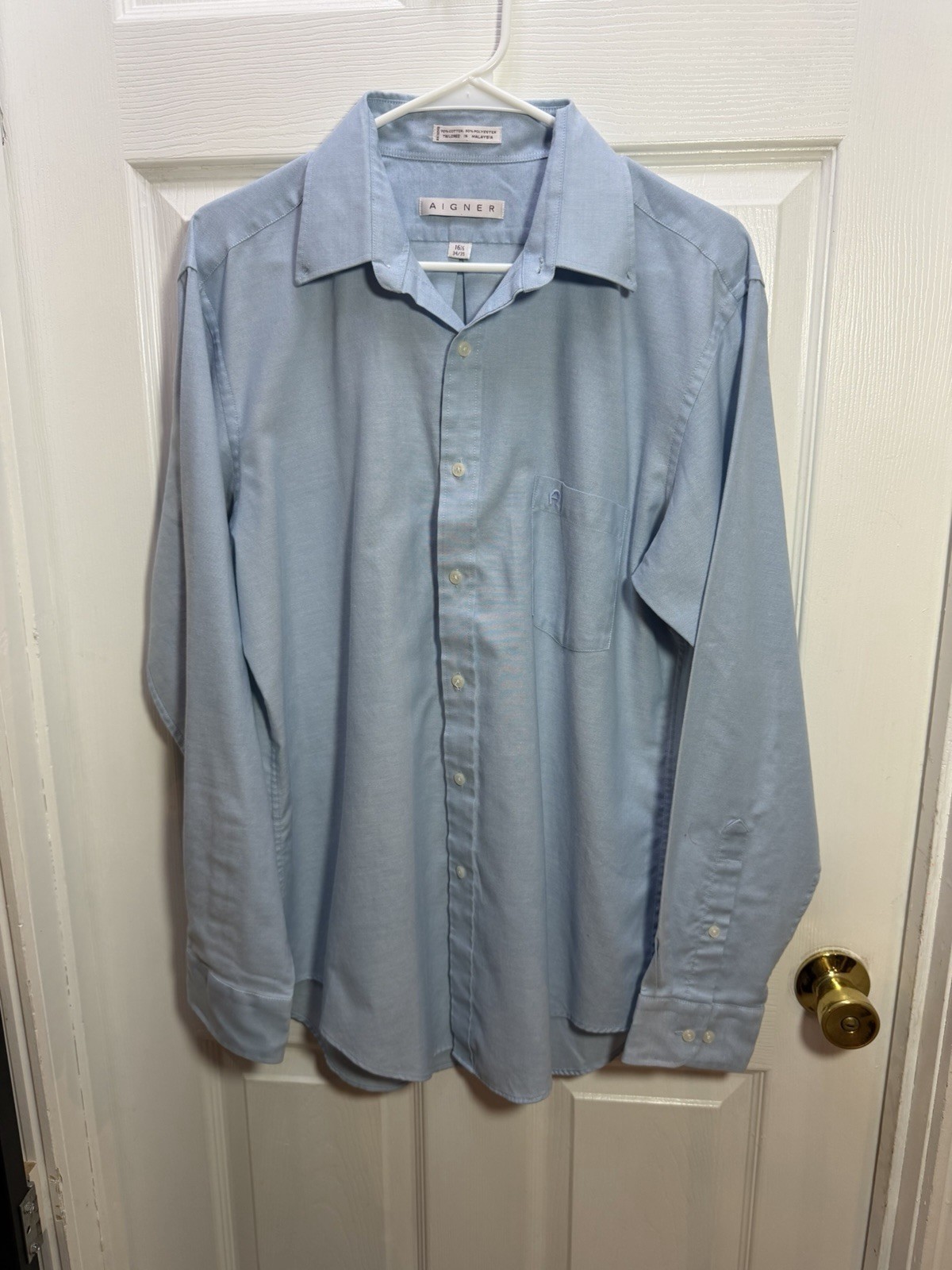 Men’s 16.5 34/35 Aigner Blue Oxford Long Sleeve Dress Shirt Button Down