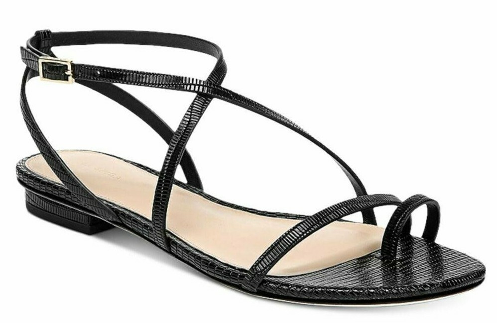 Via Spiga V-Calandre Black Leather Shine Flats Women’s Sandal Various Sizes