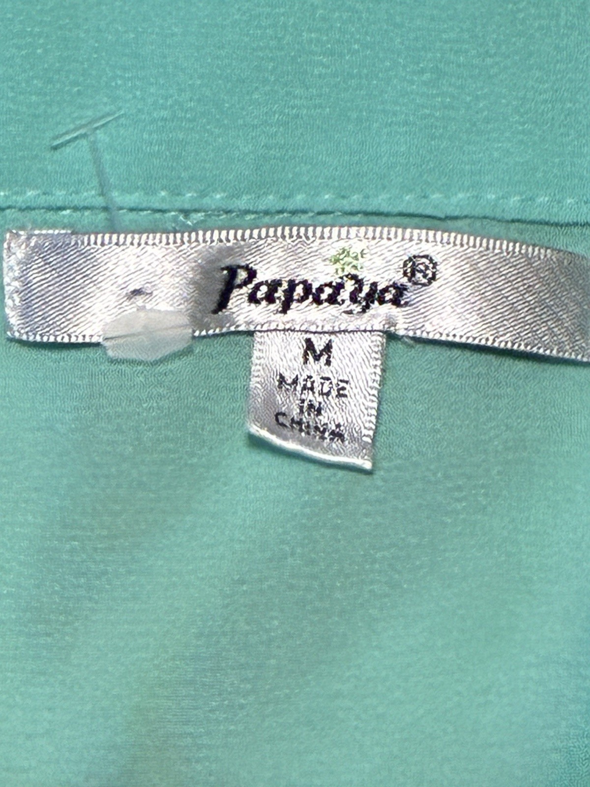Papaya Sheer Solid Green Long Sleeve Button-Up Collared Blouse Pockets Women M