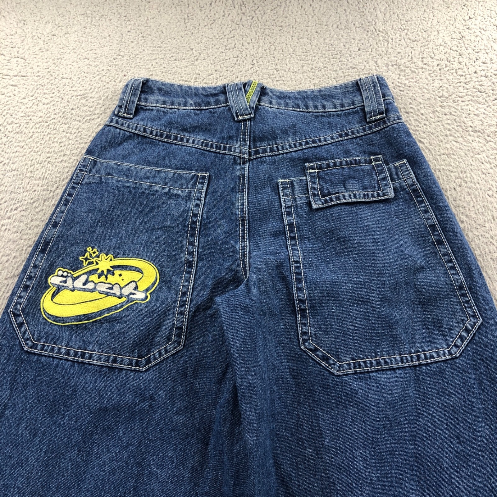 Alab Jeans Womens 4 28×32 Blue Baggy Wide Leg Embroidered Skater Y2K High Waist