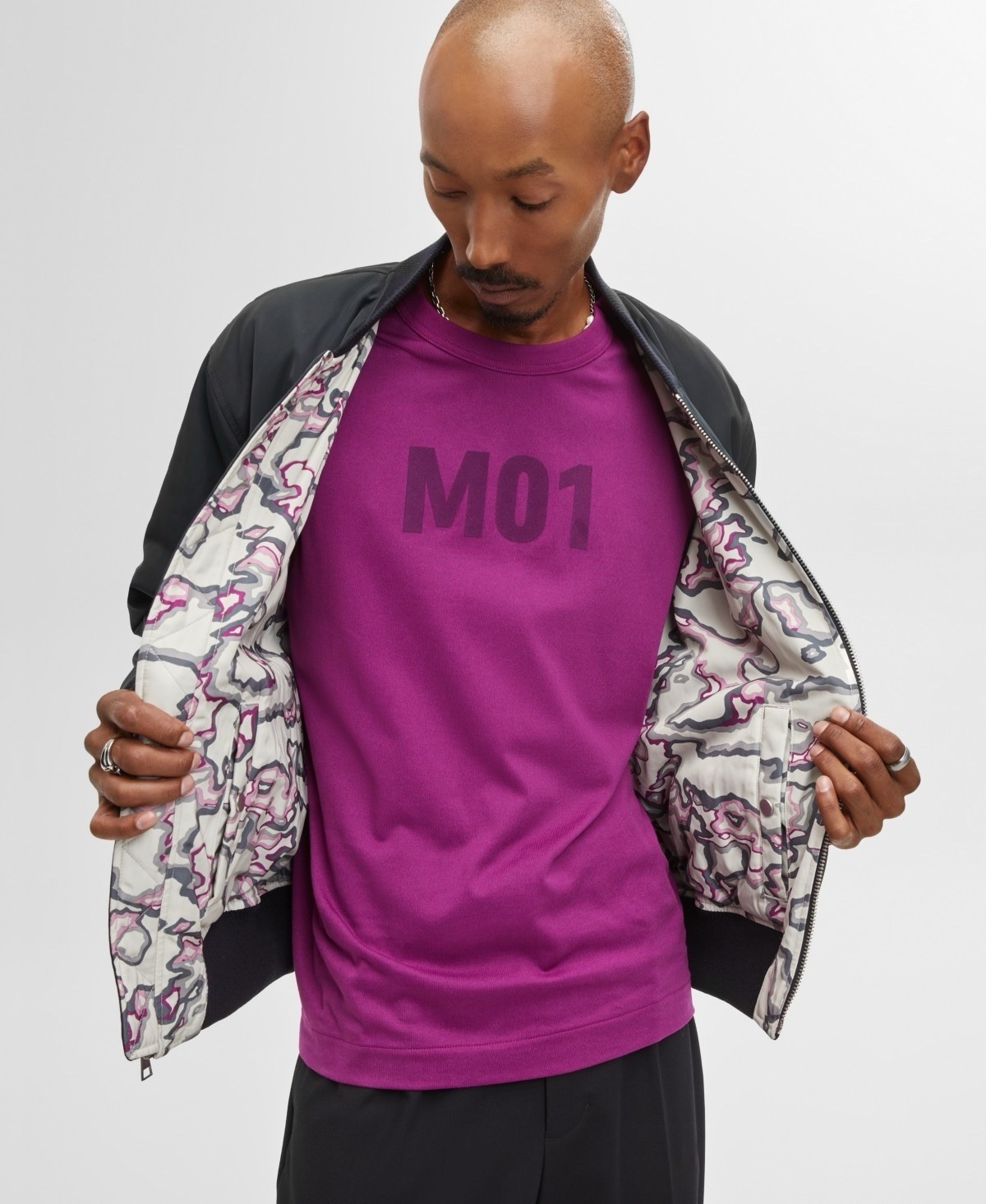 $159.50 Mode of One Men’s Reversible Bomber Jacket | Deep Black | Medium