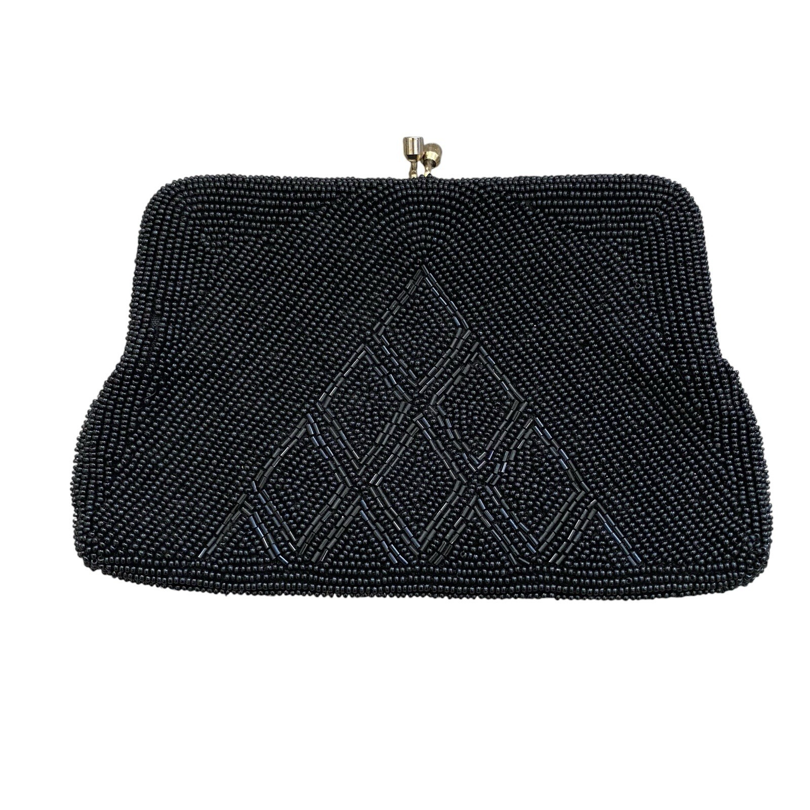 Vintage Beaded Art Deco Mini Bag Clutch 6.75×4.5″ Black Evening Made Japan