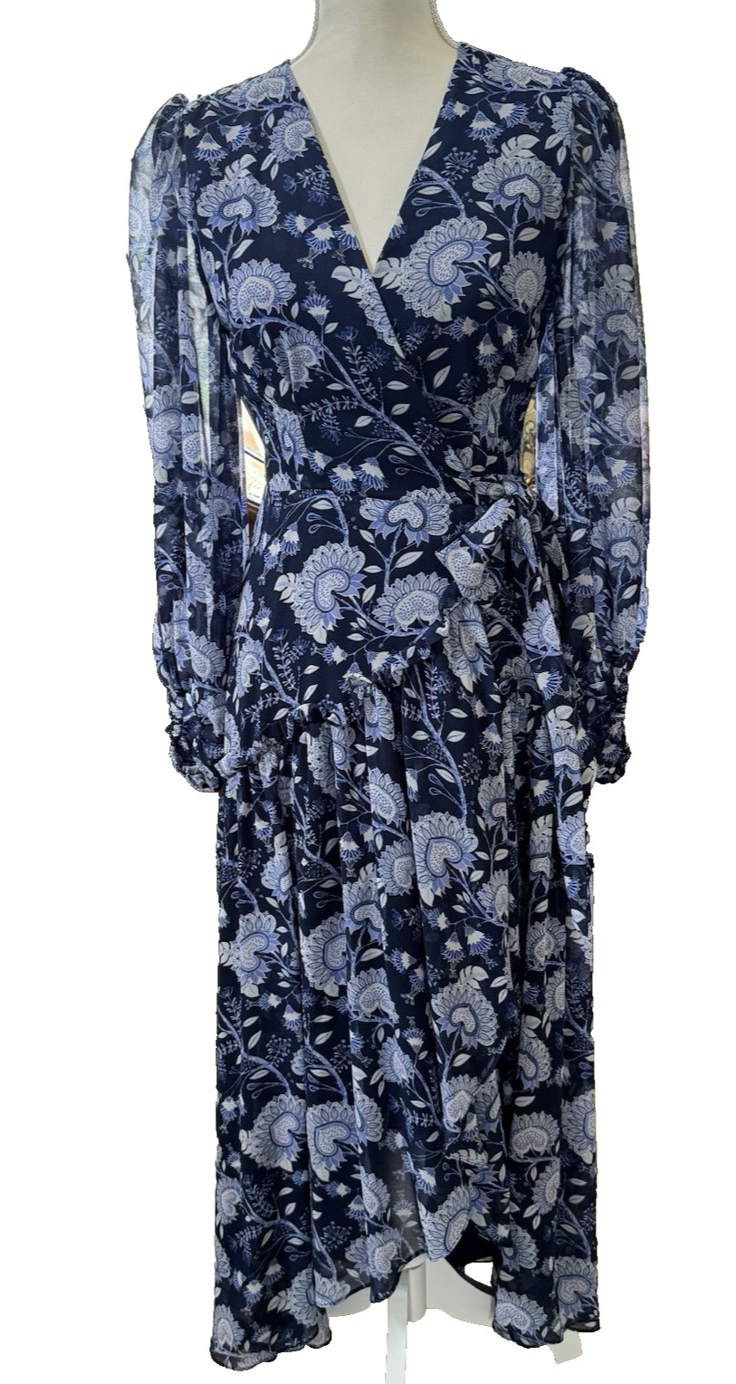 Anthropologie Hutch Geo Blue Floral Wrap Maxi Dress Women’s XS NWOT Vacay Cruise