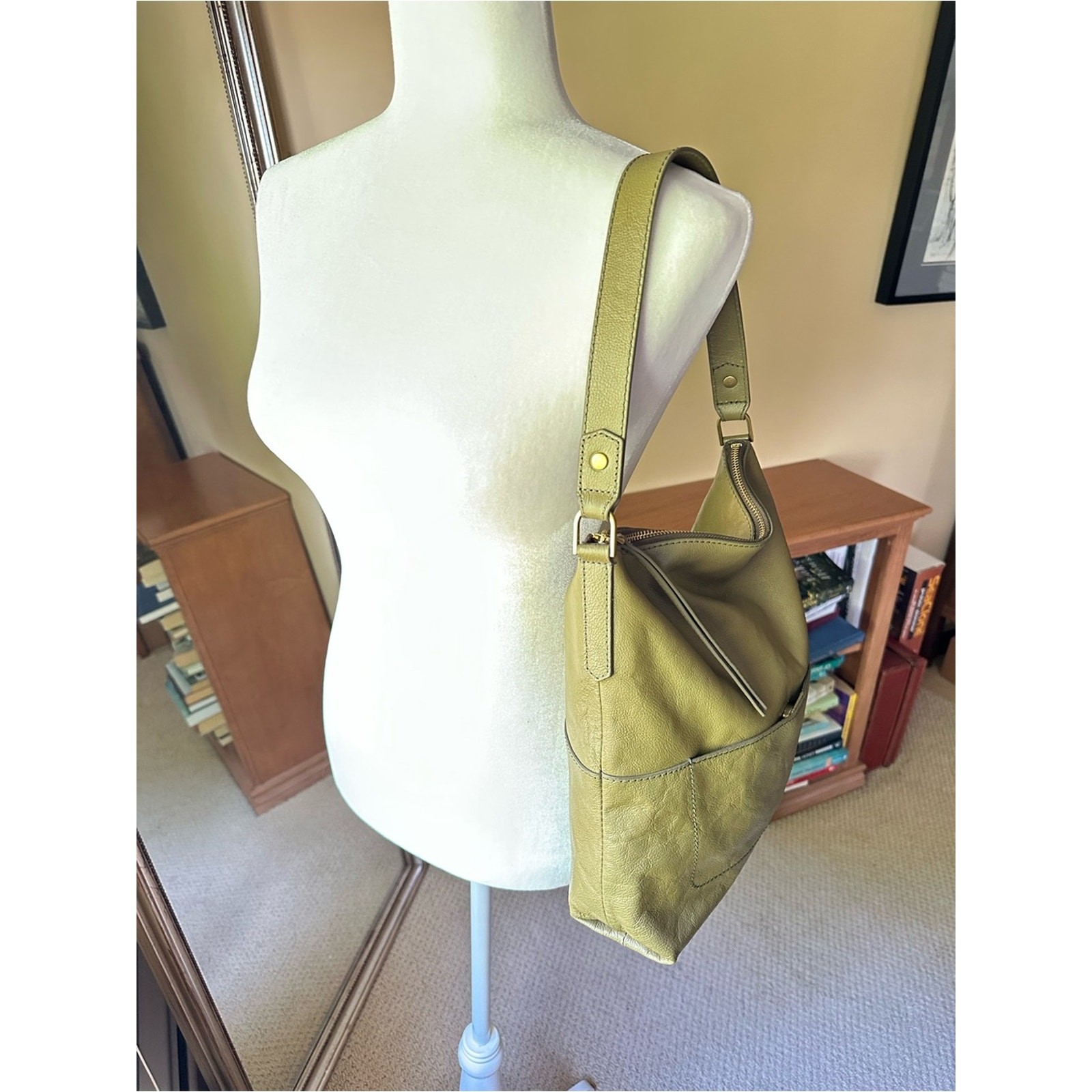 Fossil Amelia Hobo Bag Olive Green Leather Shoulder Tote SHB1819