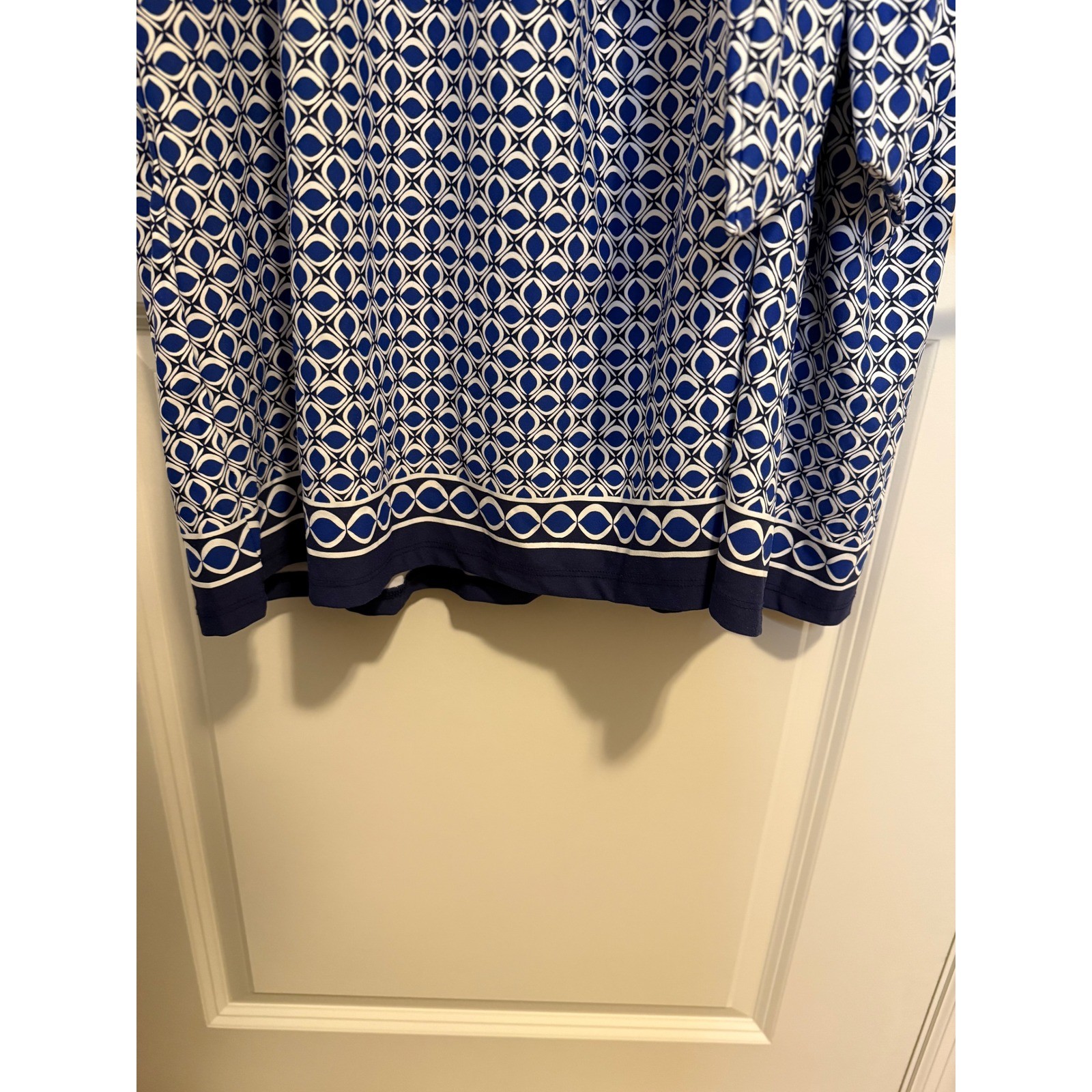 Talbots Faux Wrap Jersey Dress Womens 3X Blue White Excellent Geometric