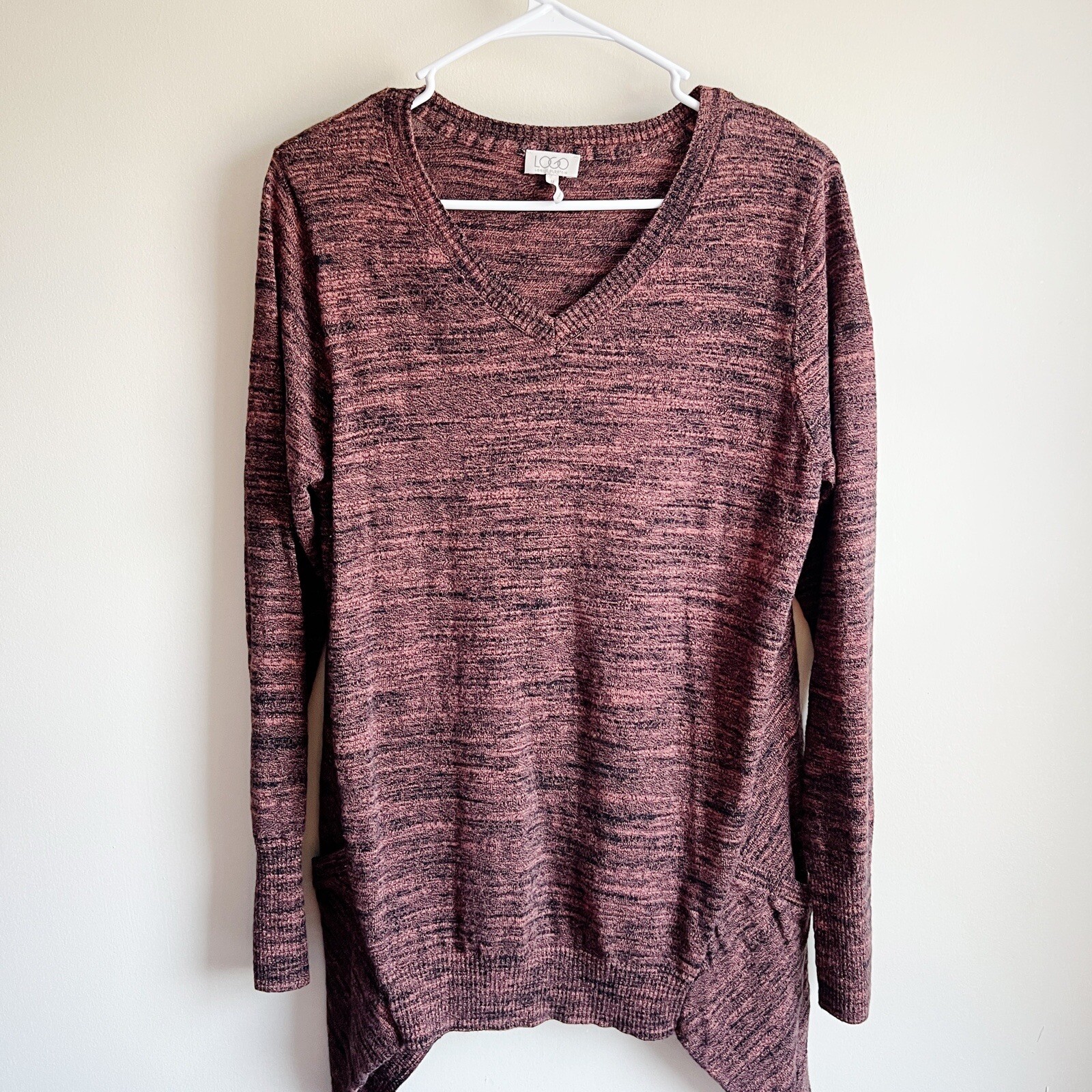 LOGO By Lori Goldstein Brown Orange Marled Cashmere Blend Tunic Sweater Medium