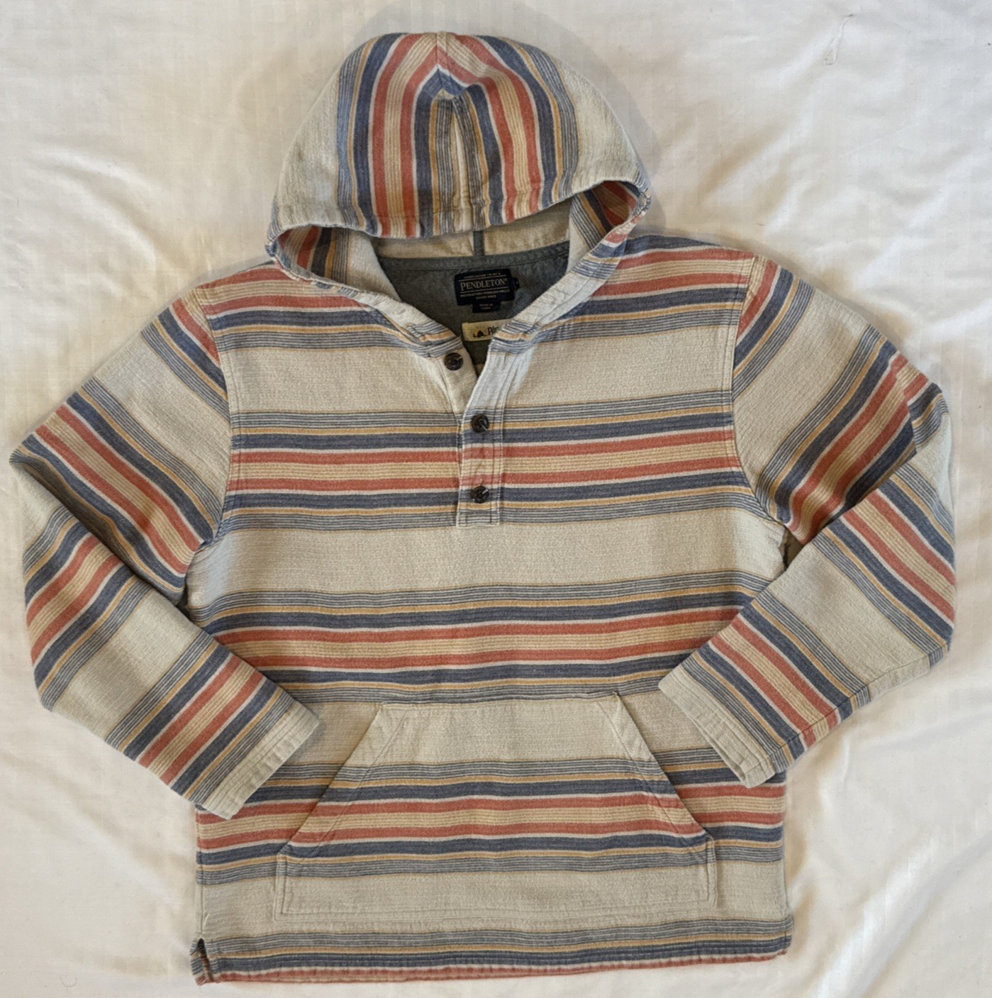 Pendleton Surf DoubleSoft Hoodie Mens Medium Striped Cotton Henley Baja Pullover