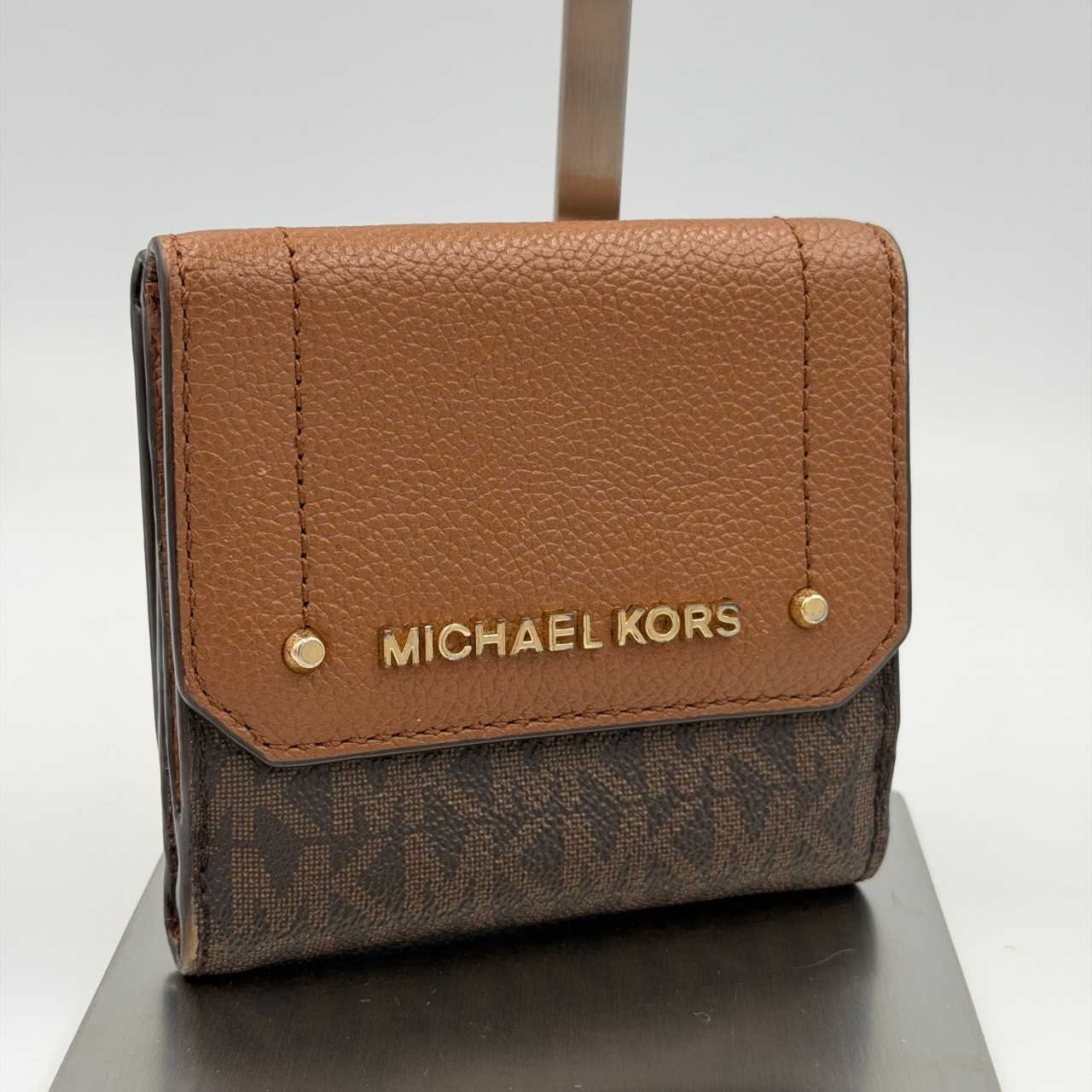 Michael Kors Bifold Wallet Leather Dark Brown Gold Hardware Compact Bangladesh