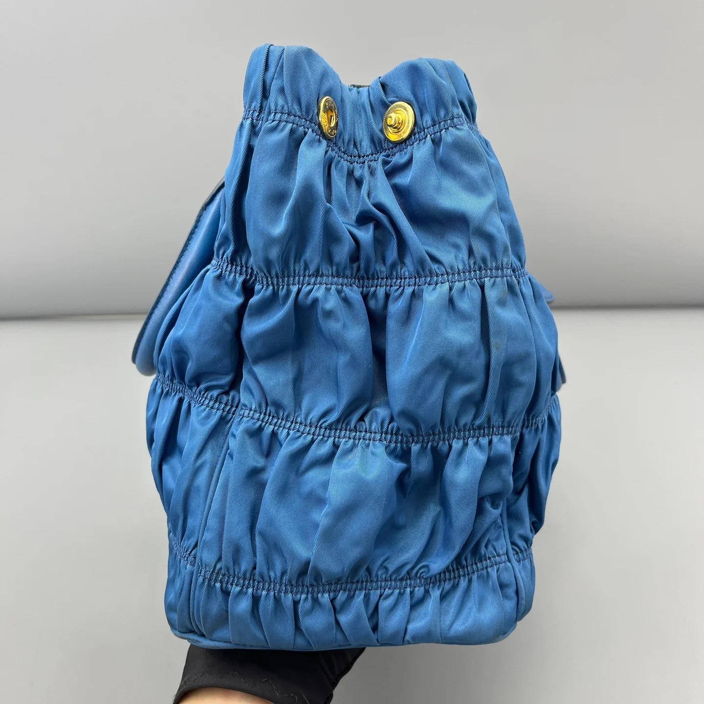 Prada Large Gaufre Buckle Satchel Blue Tessuto Nylon (ym051726a1r)