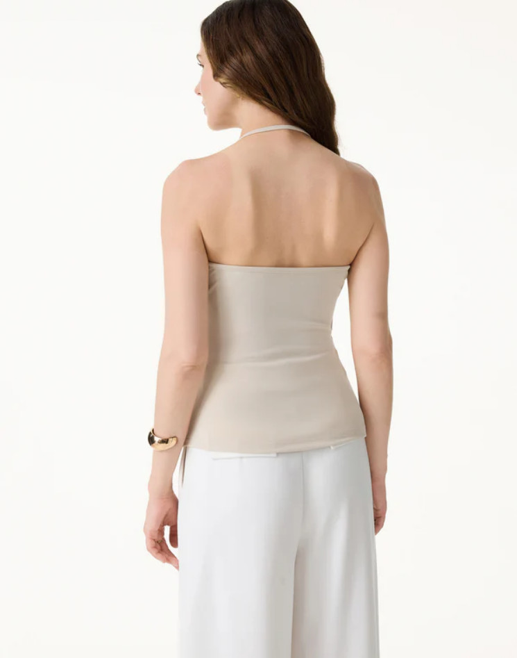 OGL Modal Halter Neck Surplice Ruched Bandless Bra Top, Morning Mist Color, New