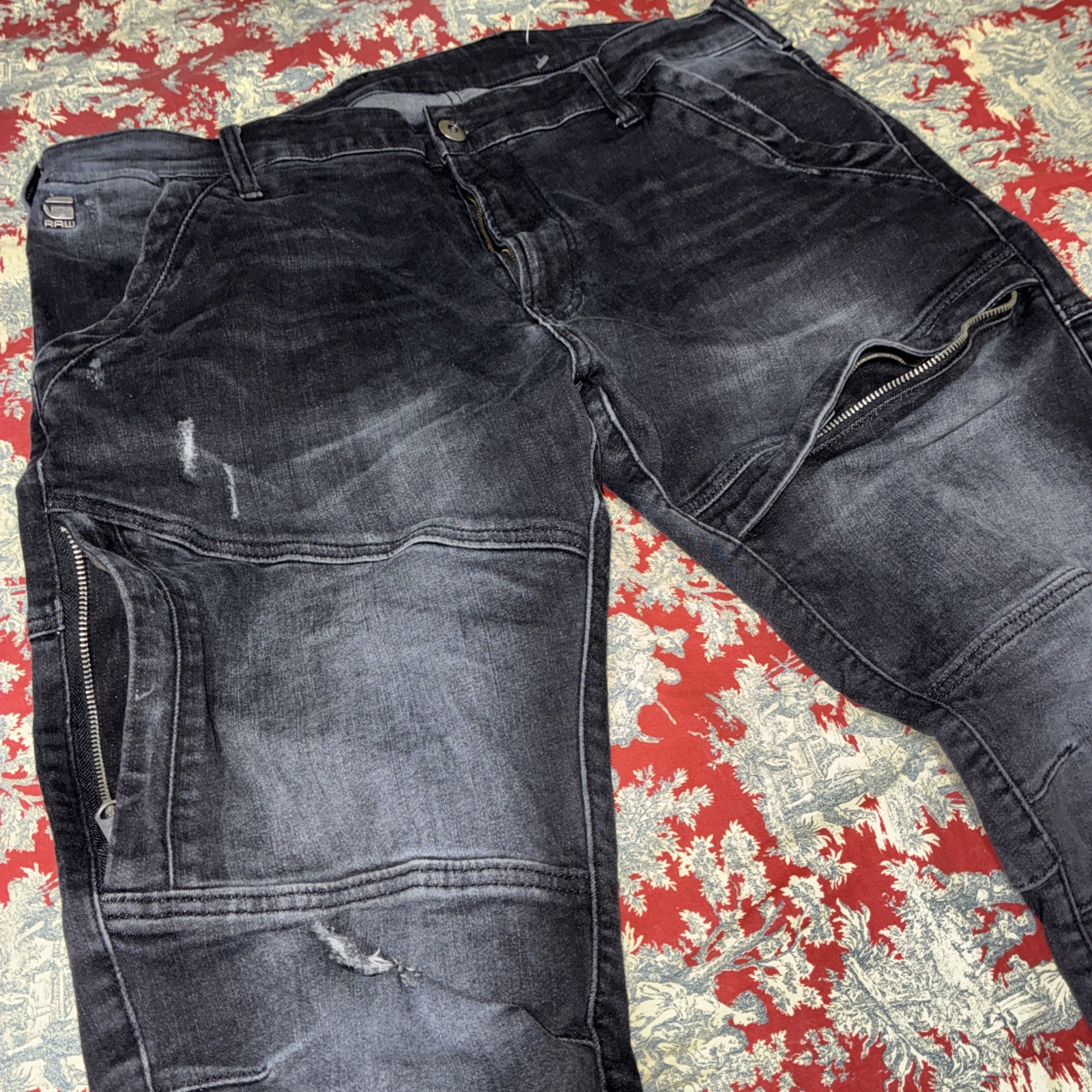 G Start Raw Jeans Sz 38×32 Men Blk Rackam 3D Skinny Distressed Used No Returns