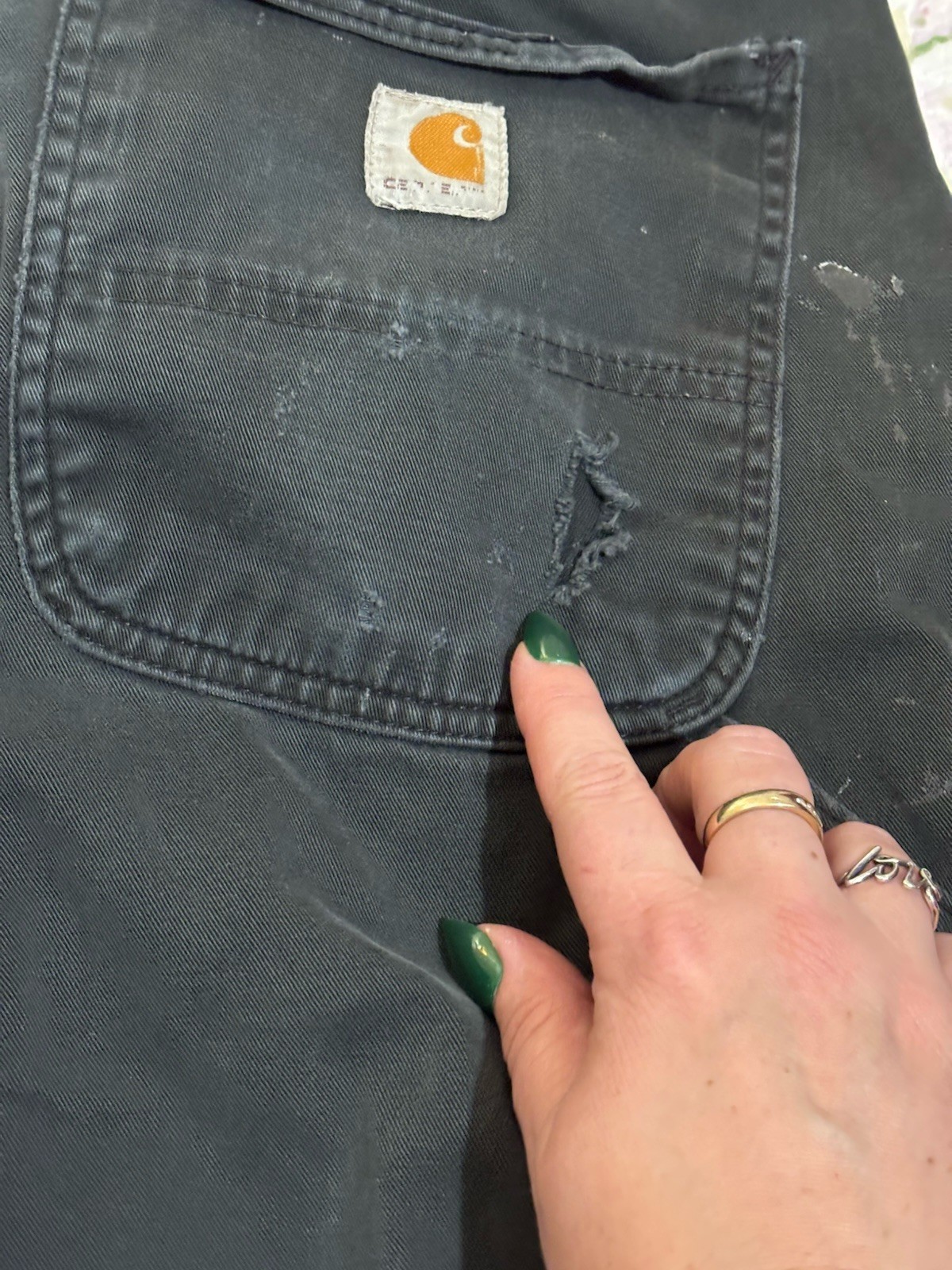 Carhartt Men’s 34×30 B324 Double Front Work Pants Black Grunge Thrashed Holes