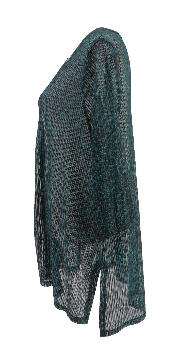 Catherines Mesh Cardigan Women Size 1X 18 20 Green Black Open Top 3/4 Sleeve New