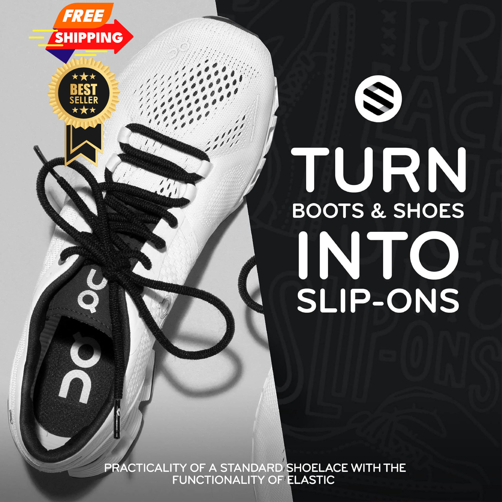 THE ORIGINAL STRETCHLACE Round Elastic Shoelaces – 40″ Inches (101 cm), Black