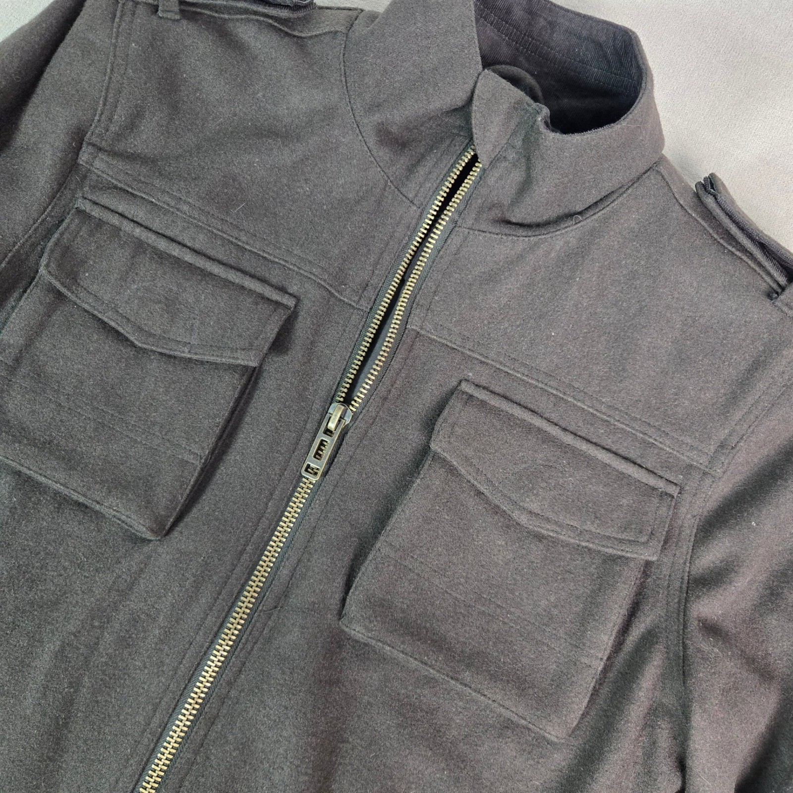 Twentyone Men LA Green Pea Coat Utility Jacket Military Style Cargo Wool Large