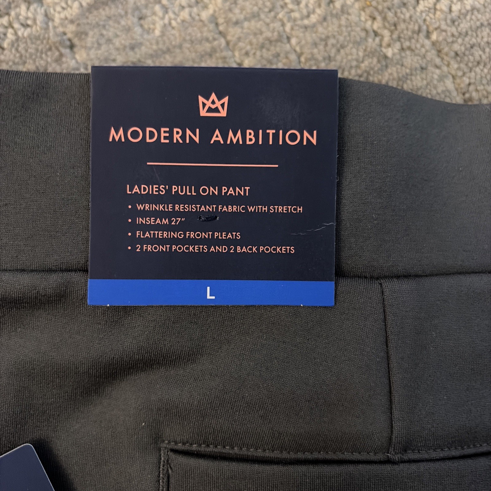 MODERN AMBITION WOMEN’S PLEATED PONTE PANTS (VOLCANIC ASH, LARGE)NWT