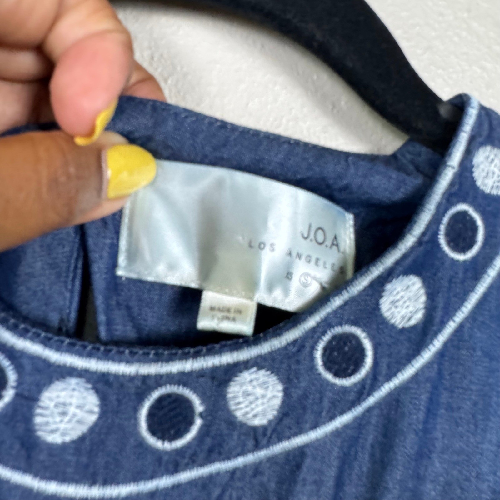 J.O.A Embroidered Denim Dress Open Back Boho Fit Flare Mini S