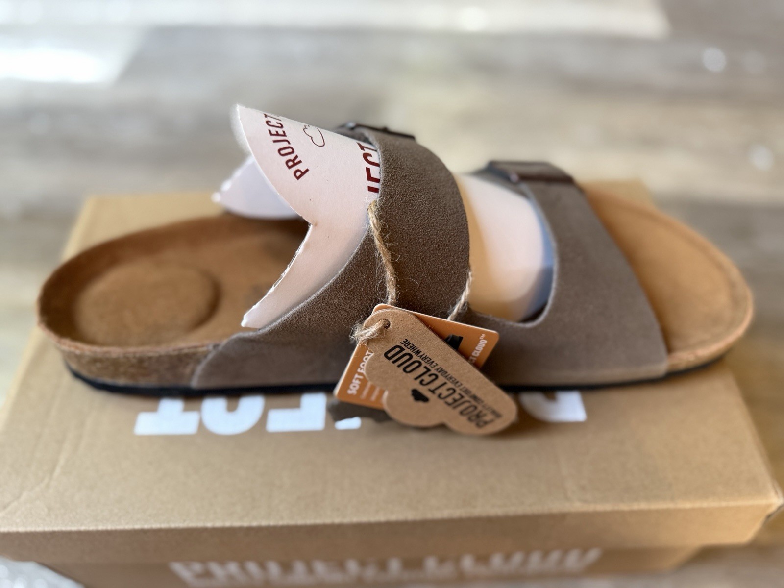 PROJECT CLOUD Men’s Sandals 100% Genuine Leather & Memory Foam Cork Footbed 13