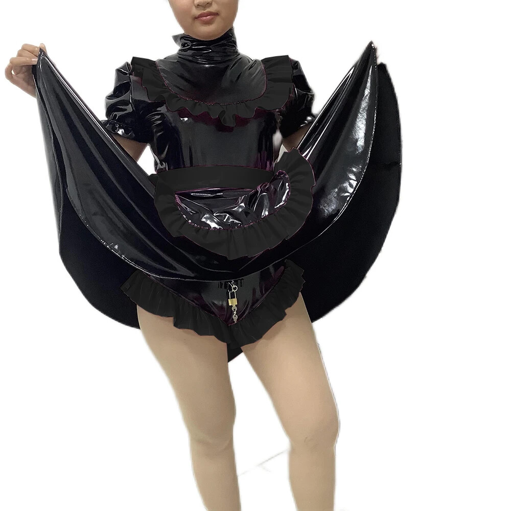 Plus Size Lockable SISSY Dress PVC Maid Costumes Uniform Apron Tailor-made